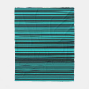 Teal Black Stripes Fleece Blanket