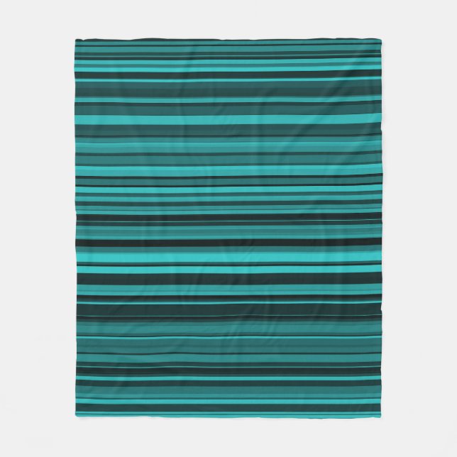Teal Black Stripes Fleece Blanket (Front)