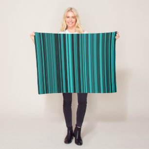 Teal Black Stripes Fleece Blanket