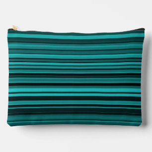 Teal Black Stripes Large Accessory Pouch