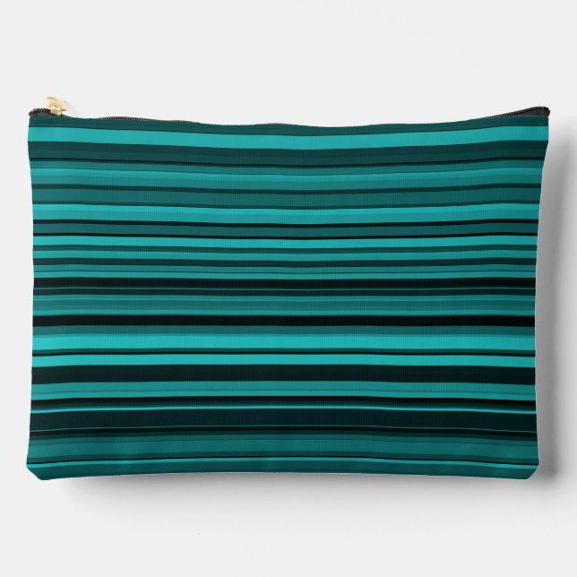 Teal Black Stripes Large Accessory Pouch (Front)