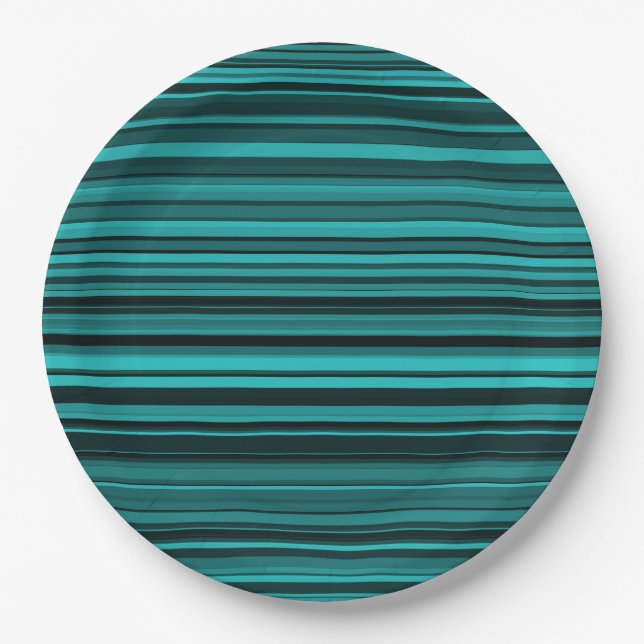 Teal Black Stripes Paper Plate (Front)