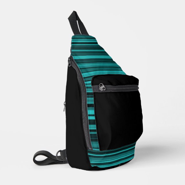 Teal Black Stripes Seamless Pattern Sling Bag (Left Corner)