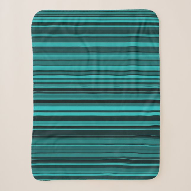 Teal Black Stripes Sherpa Blanket (Front)