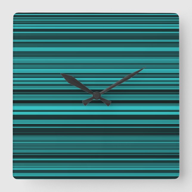 Teal Black Stripes Square Wall Clock (Front)