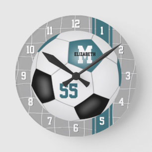 teal black team colors varsity stripes soccer round clock