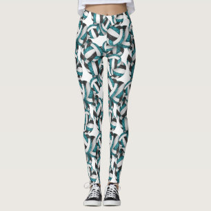 Teal black team colours girly volleyballs pattern leggings