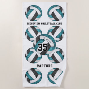 teal black team colours name girly volleyballs beach towel