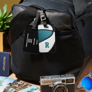 teal black team colours personalised basketball luggage tag