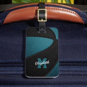 teal black team colours personalised basketball luggage tag