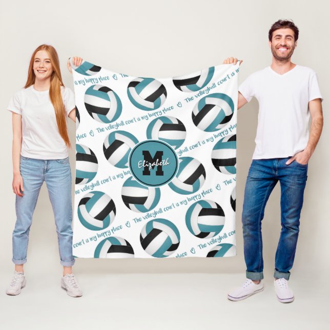 teal black The volleyball court is my happy place Fleece Blanket (In Situ)