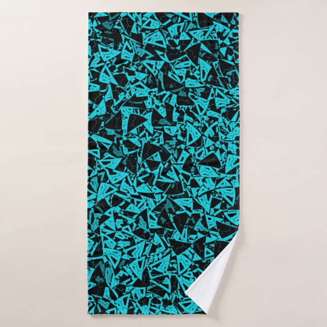 Teal Black Triangle Pattern Bath Towel (Bath Towel)