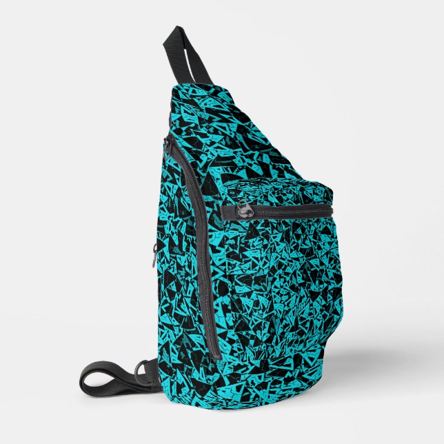 Teal Black Triangle Pattern Sling Bag (Left Corner)