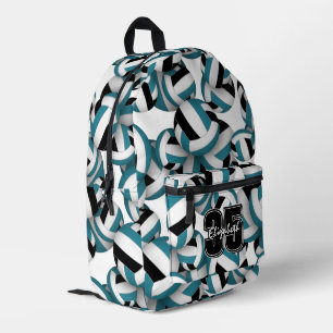 Teal black volleyball team colors w player name  printed backpack