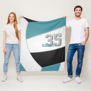 teal black volleyball team colours custom name fleece blanket
