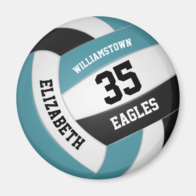 teal black volleyball team colours girls boys magnet (Front)