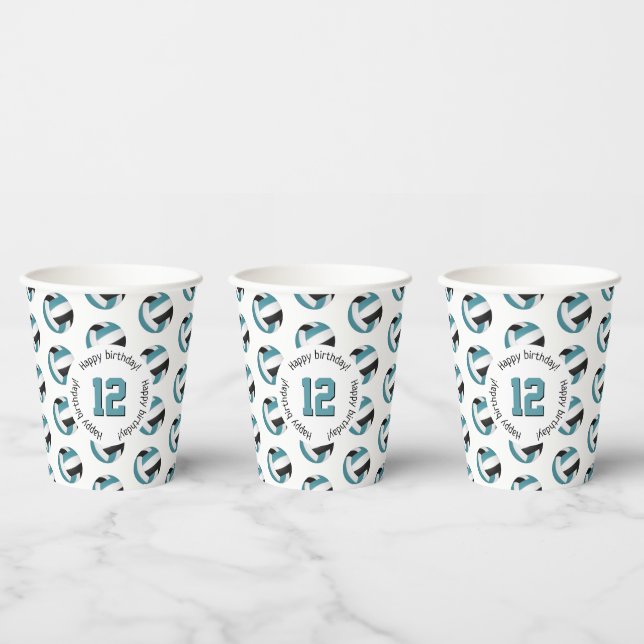 teal black volleyballs girls boys birthday party paper cups (Multi)