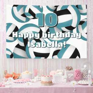 teal black volleyballs kids birthday party banner
