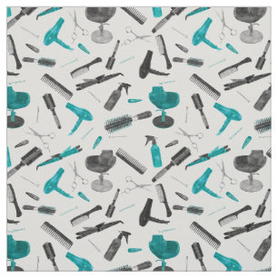 Teal Black Watercolor Hairstylist Salon Stylist Fabric