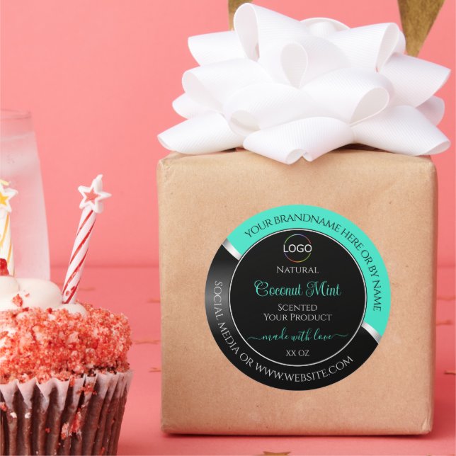 Teal Black Wavy Silver with Logo Product Labels (Party)