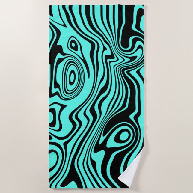Teal Black Wavy Striped Beach Towel - Choose Colou (Front)