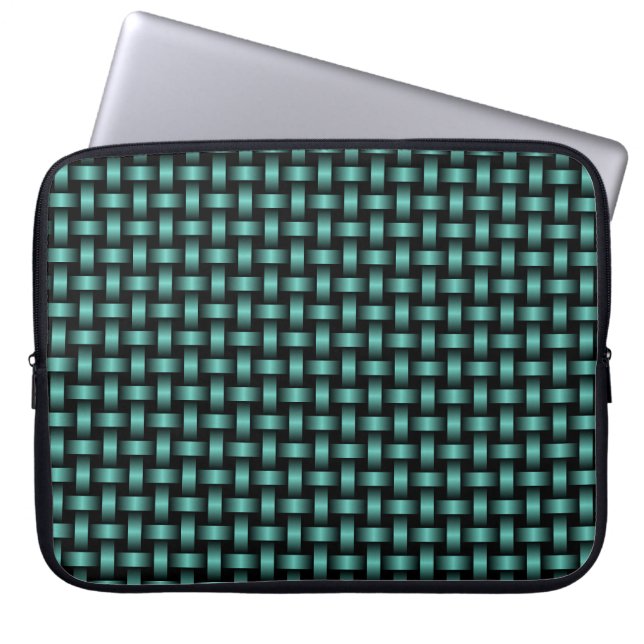 Teal Black Weave Pattern Laptop Sleeve (Front)