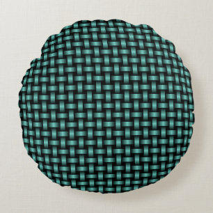 Teal Black Weave Pattern Round Cushion