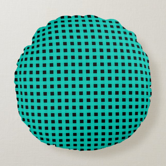 Teal Black Weave Pattern Round Cushion (Front)