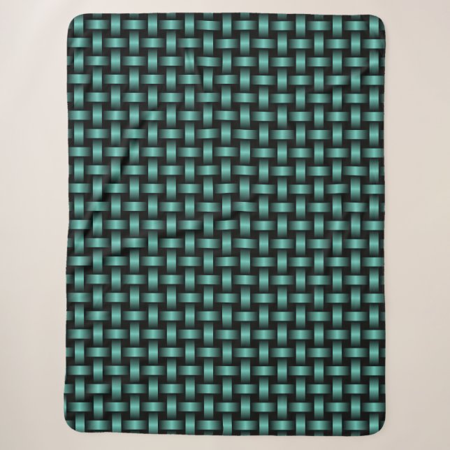Teal Black Weave Pattern Sherpa Blanket (Front)