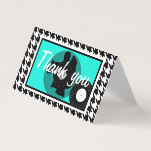 Teal, black & white chequered 1950s theme thank yo