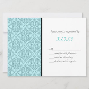 Teal Black White Damask Wedding Reception Invitation