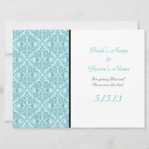 Teal Black White Damask Wedding Reception Invitation