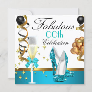 Teal Black White Gold Fabulous Birthday Party Invitation