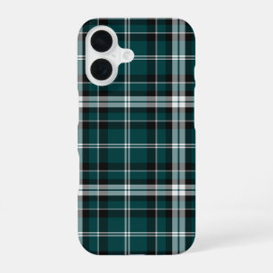 Teal Black & White Sporty Plaid iPhone 16 Case