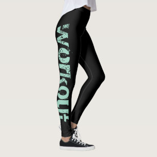 Teal black workout leggings for sports fitness gym