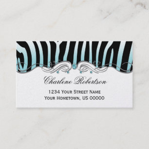 Teal Black Zebra Teal Diamonds Ornate Silver Swirl Business Card