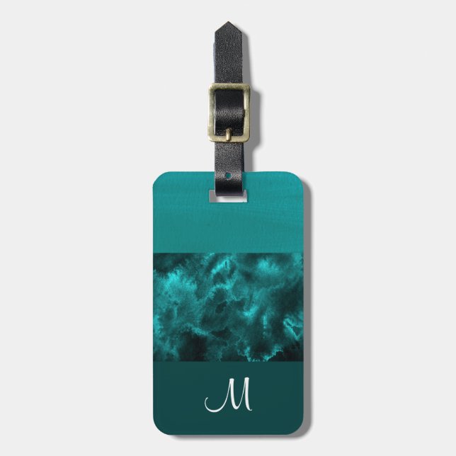 Teal Block Stripes Luggage Tag (Front Vertical)