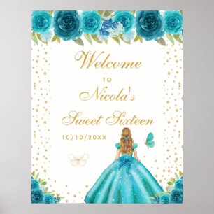 Teal Blonde Hair Girl Sweet Sixteen Welcome Poster