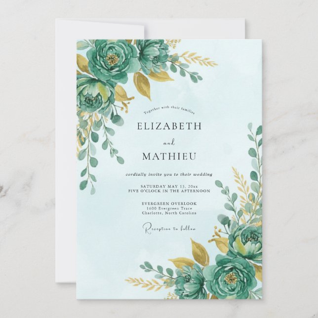 Teal Bloom Botanical Romance Wedding Invitation (Front)