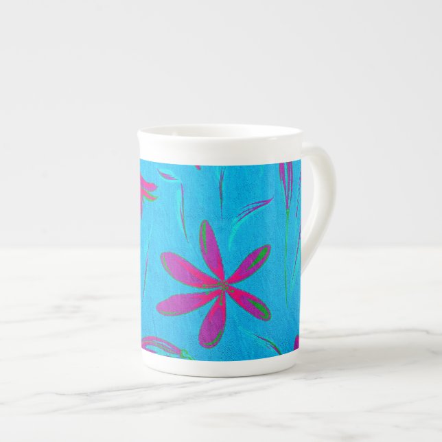 Teal Bloom Breeze Bone China Mug (Front Right)