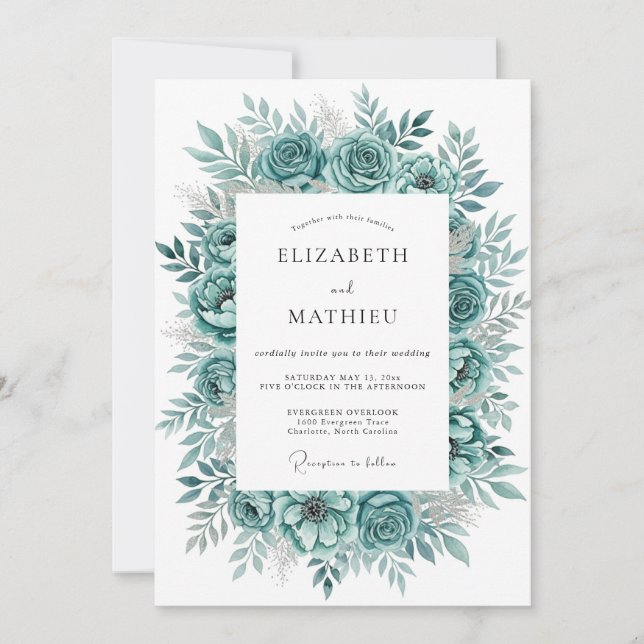 Teal Bloom Flourish Wedding Invitation (Front)