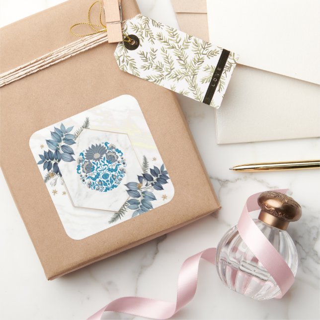Teal Bloom Mandala – Botanical Balance Square Sticker (Gifting)