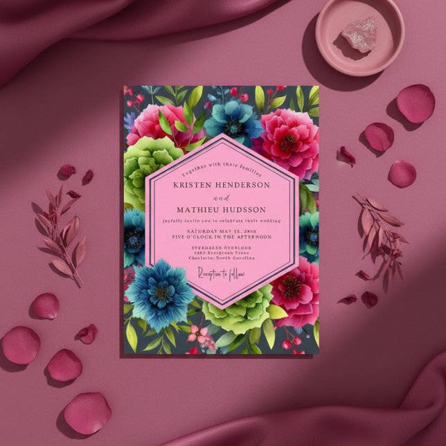 Teal Bloom Opulent Wedding Invitation (Creator Uploaded)