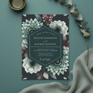 Teal Bloom Romance Wedding Invitation