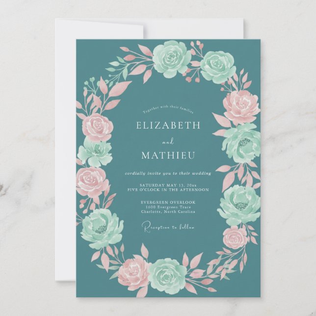 Teal Bloom Romance Wedding Invitation (Front)