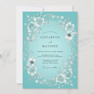 Teal Bloom Wreath Wedding Invitation