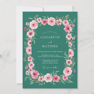 Teal Blooming Floral Romance Wedding Invitation