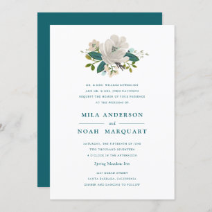 Teal Blooms Wedding Invitation