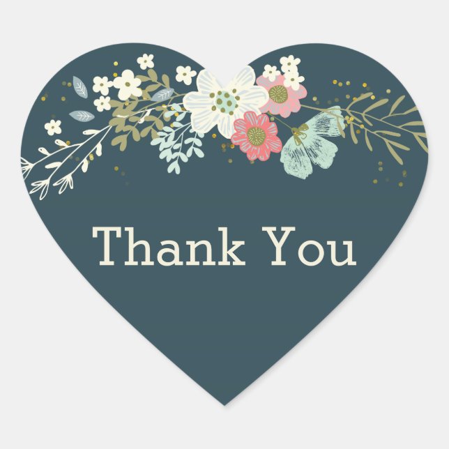 Teal Blossoms Heart Sticker (Front)