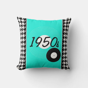Teal,blu, black and white 1950s theme Announcement Cushion